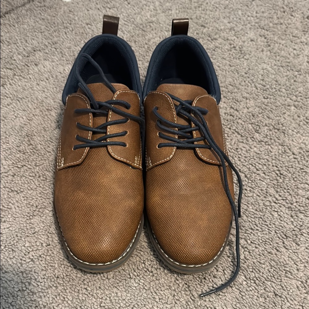 Size 4 Boys Brown Dress Shoes with Suede Finish